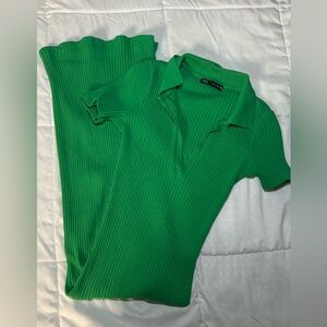 ZARA RIBBED GREEN MIDI DRESS